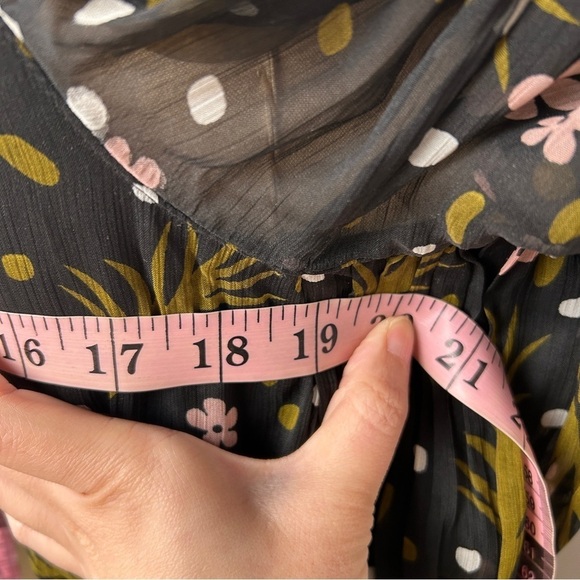 Vero Moda Black Pink Floral Sheer Long Sleeve V Neck Dress Size Medium - Picture 10 of 14